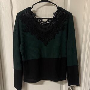 Elegant Green and Black Lace Women's Top